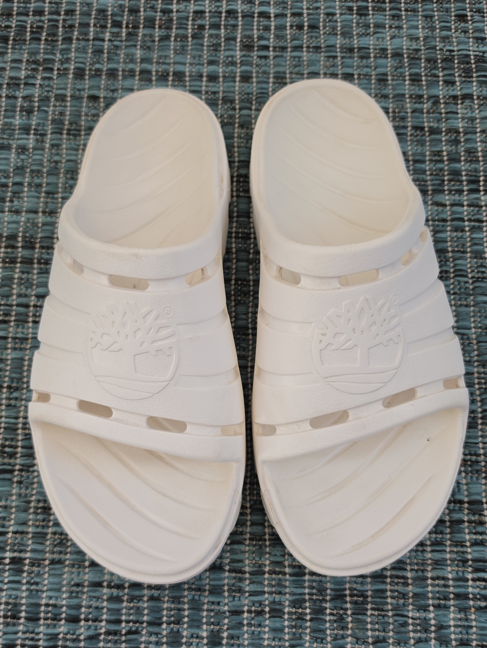 Timberland White Slip-On Slide Sandals with Logo Detail
